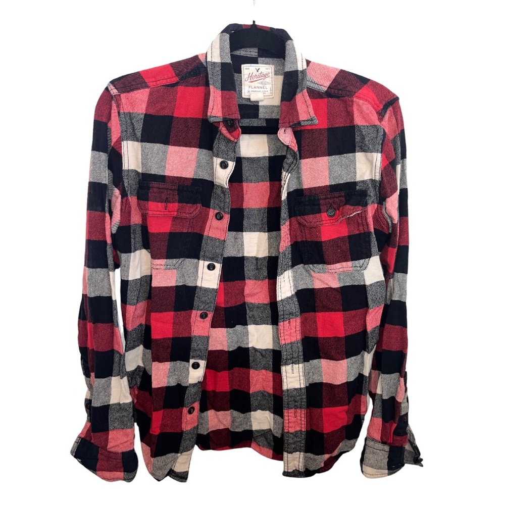 American Eagle Red and Black Flannel Button-Up Shirt, size small 🦅